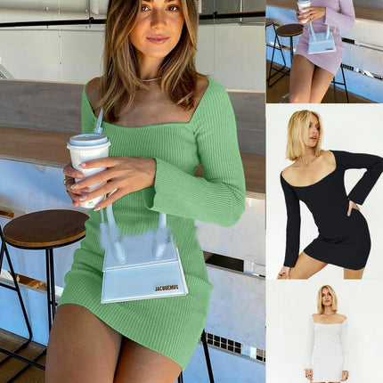 Women's Fall Fashion Sweater Dress Round Neck Long Sleeve Knit Pullover Top