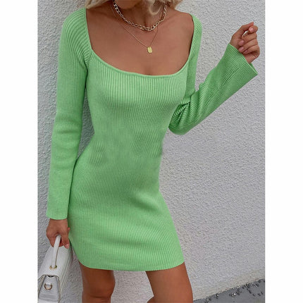 Women's Fall Fashion Sweater Dress Round Neck Long Sleeve Knit Pullover Top