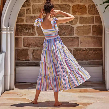 Women's Summer Boho Spaghetti Strap Ruffle A Line Beach Long Dress