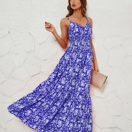 Womens Summer Sleeveless Spaghetti Strap A Line Long Floral Maxi Dress