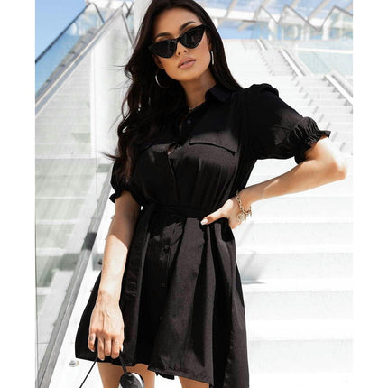 Women Casual Short Sleeve Dress Button Down Tie Waist Shirt Dresses