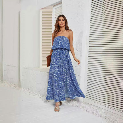 Womens Off Shoulder Summer Side Split Flowy Boho Maxi Dress