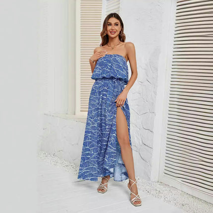 Womens Off Shoulder Summer Side Split Flowy Boho Maxi Dress