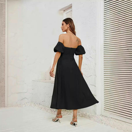 Womens Off Shoulder Short Sleeve Dress Wrap Tie Waist Dresses