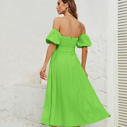 Womens Off Shoulder Short Sleeve Dress Wrap Tie Waist Dresses