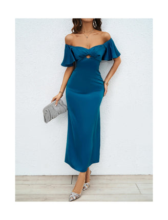 Women's Satin Dress Elegant Deep V Neck Short Sleeve Party Maxi Dresses