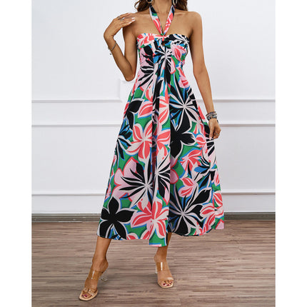 Women's Summer Dresses Halter Neck Sleeveless Backless Flowy A Line Boho Maxi Dress