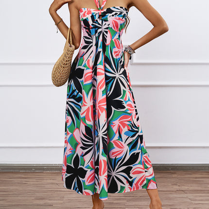 Women's Summer Dresses Halter Neck Sleeveless Backless Flowy A Line Boho Maxi Dress