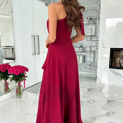 Women's Summer One Shoulder Long Formal Dresses Sleeveless Ruched Flowy Slit Maxi Dress