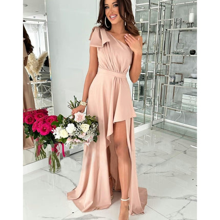 Women's Summer One Shoulder Long Formal Dresses Sleeveless Ruched Flowy Slit Maxi Dress