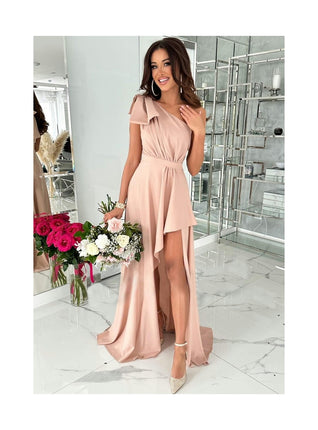 Women's Summer One Shoulder Long Formal Dresses Sleeveless Ruched Flowy Slit Maxi Dress