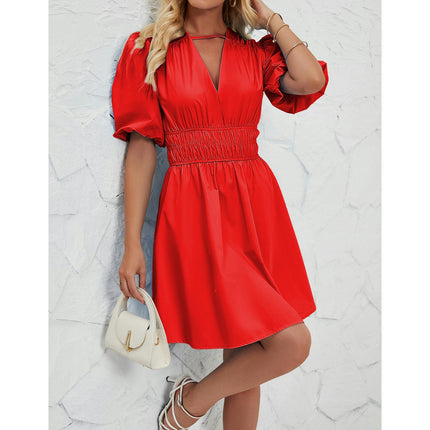 Women's Summer Short Sleeve Mini Dress Deep V Neck A Line Dress