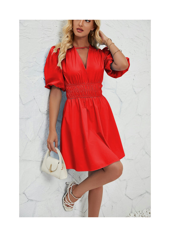 Women's Summer Short Sleeve Mini Dress Deep V Neck A Line Dress