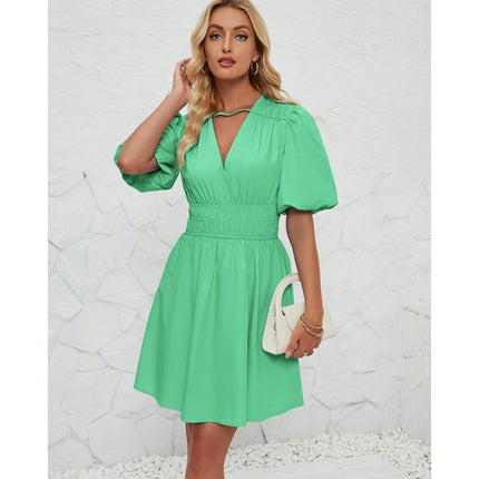 Women's Summer Short Sleeve Mini Dress Deep V Neck A Line Dress