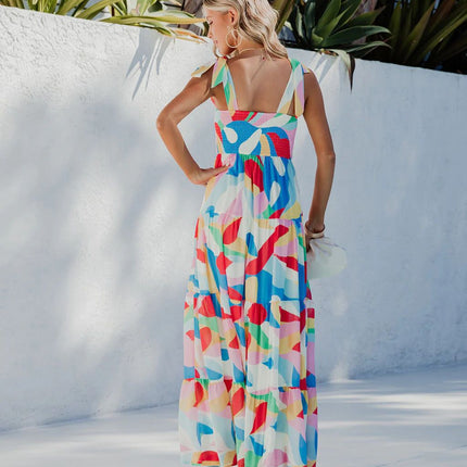 Women's Spaghetti Strap Square Neck A Line Flowy Summer Maxi Dress