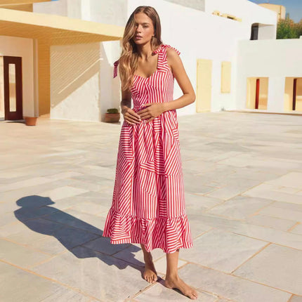 Women's Summer Boho Spaghetti Strap Ruffle Flowy Beach Swing Maxi Dress