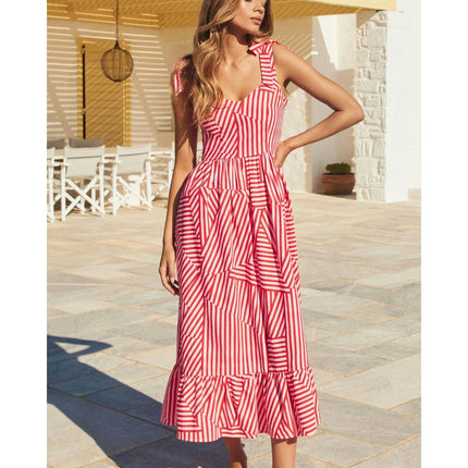 Women's Summer Boho Spaghetti Strap Ruffle Flowy Beach Swing Maxi Dress