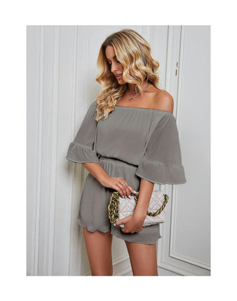 Women Chiffon Off Shoulder Summer Romper Casual One Piece Strapless Shorts Jumpsuit