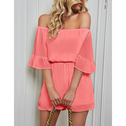 Women Chiffon Off Shoulder Summer Romper Casual One Piece Strapless Shorts Jumpsuit