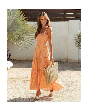 Women's Summer Boho Spaghetti Strap Square Neck Floral Ruffle A Line Beach Maxi Dress