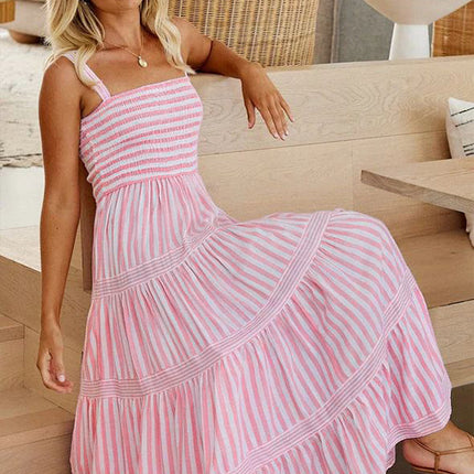 Womens Spaghetti Strap Smocked Tiered Ruffle Beach Long Dress