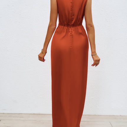 Women V Neck Front Twist Sleeveless Sexy High Slit Party Fomal Maxi Dresses