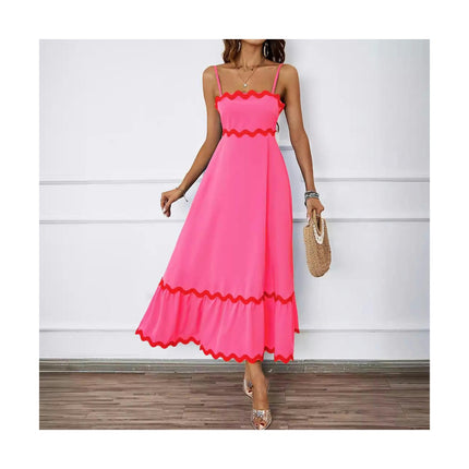 Women's Summer Sleeveless Square Neck Ruffle Flowy Spaghetti Strap Maxi Dress