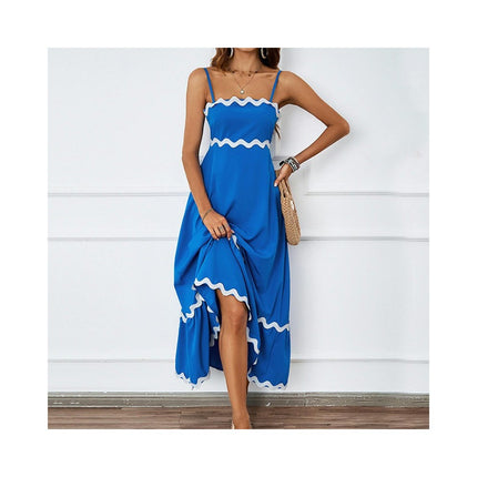 Women's Summer Sleeveless Square Neck Ruffle Flowy Spaghetti Strap Maxi Dress