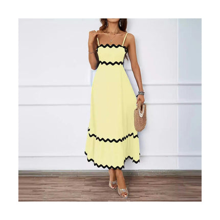 Women's Summer Sleeveless Square Neck Ruffle Flowy Spaghetti Strap Maxi Dress