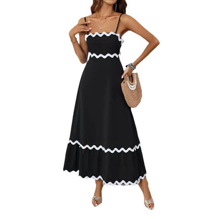 Women's Summer Sleeveless Square Neck Ruffle Flowy Spaghetti Strap Maxi Dress