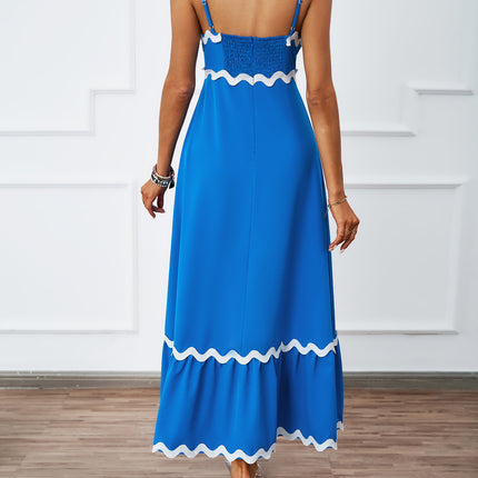 Women's Summer Sleeveless Square Neck Ruffle Flowy Spaghetti Strap Maxi Dress