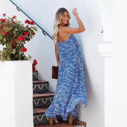 Women's Off Shoulder Sleeveless Beach Flowy Slit Maxi Dress