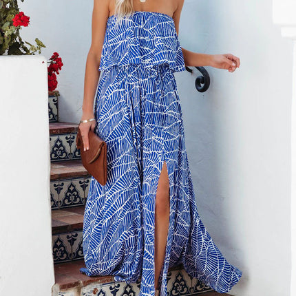 Women's Off Shoulder Sleeveless Beach Flowy Slit Maxi Dress