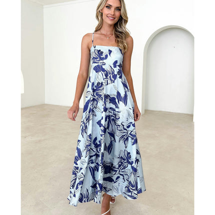 Womens Summer Boho Sleeveless Spaghetti Strap Floral A Line Beach Maxi Dress