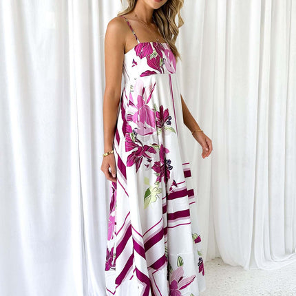 Womens Summer Boho Sleeveless Spaghetti Strap Floral A Line Beach Maxi Dress