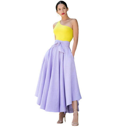 Women's High Waist Skirt Tie Front A-Line Flowy Long Maxi Skirts