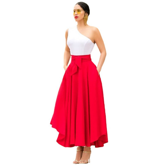 Women's High Waist Skirt Tie Front A-Line Flowy Long Maxi Skirts