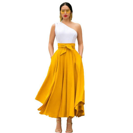 Women's High Waist Skirt Tie Front A-Line Flowy Long Maxi Skirts