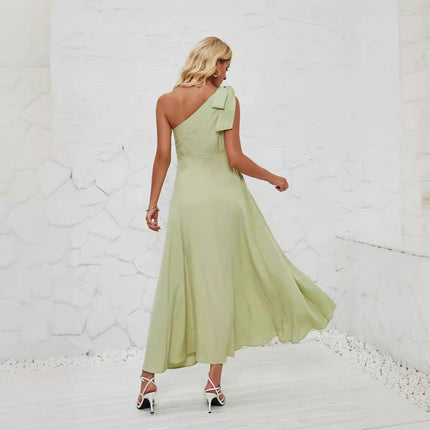 Women's Sexy Bow One Shoulder A-Line Flowy Party Long Dress