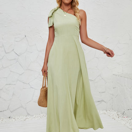 Women's Sexy Bow One Shoulder A-Line Flowy Party Long Dress