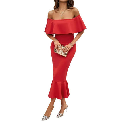 Women Sexy Off Shoulder Bodycon Mermaid Cocktail Party Midi Dresses