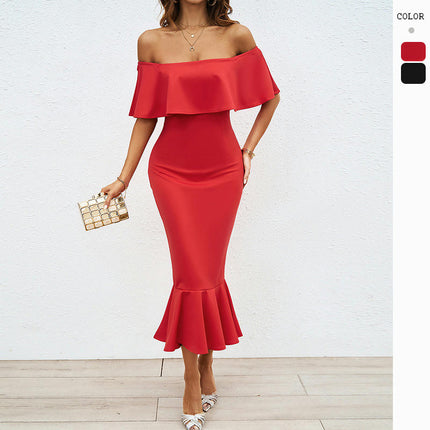 Women Sexy Off Shoulder Bodycon Mermaid Cocktail Party Midi Dresses