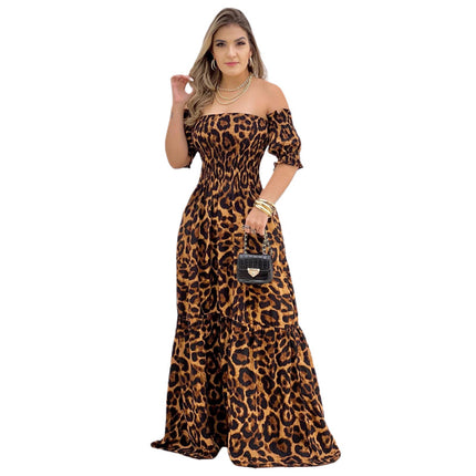 Women Sexy Off Shoulder Smocked Tiered Ruffle Flowy Maxi Dress