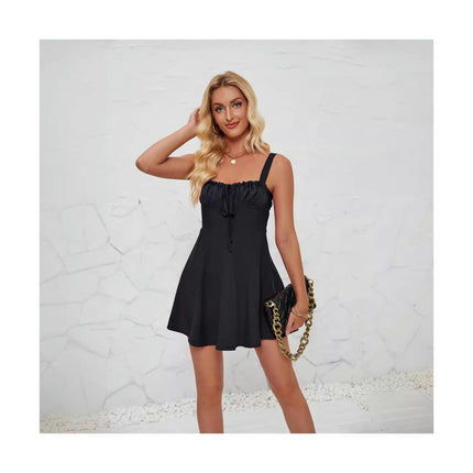 Women Spaghetti Strap Backless Short Dress Flare A Line Bodycon Mini Dress