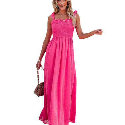 Women's Summer Square Neck Spaghetti Strap Smocked Boho Flowy Maxi Dress