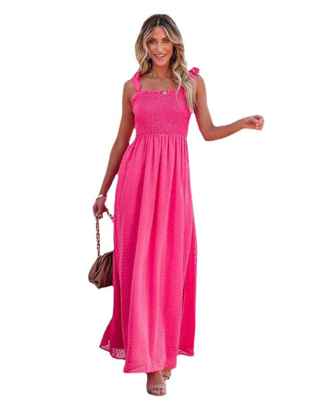 Women's Summer Square Neck Spaghetti Strap Smocked Boho Flowy Maxi Dress