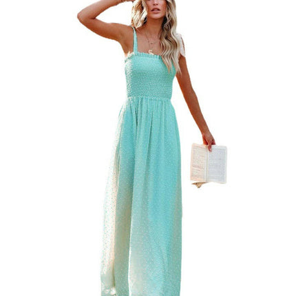 Women's Summer Square Neck Spaghetti Strap Smocked Boho Flowy Maxi Dress