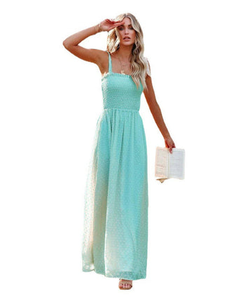 Women's Summer Square Neck Spaghetti Strap Smocked Boho Flowy Maxi Dress