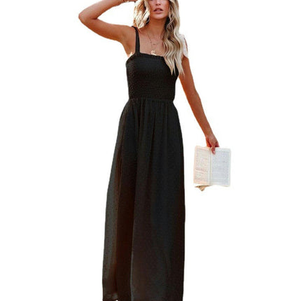 Women's Summer Square Neck Spaghetti Strap Smocked Boho Flowy Maxi Dress