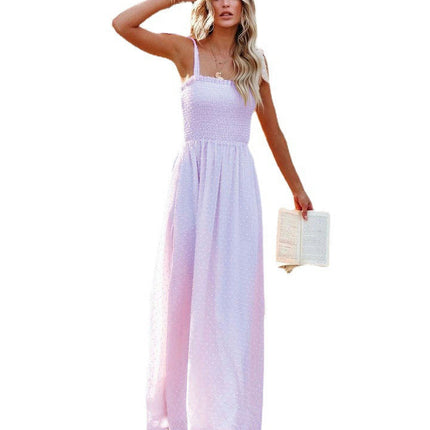 Women's Summer Square Neck Spaghetti Strap Smocked Boho Flowy Maxi Dress